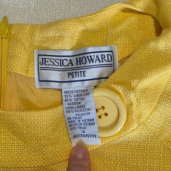 Jessica Howard Yellow Linen Shift Dress 4 Petite Cap Vtg 60s Insp Retro Tweed - Picture 5 of 8